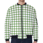 Green Tattersall Pattern Print Zip Sleeve Bomber Jacket