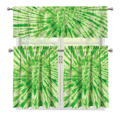 Green Tie Dye Print 3 Piece Kitchen Curtains