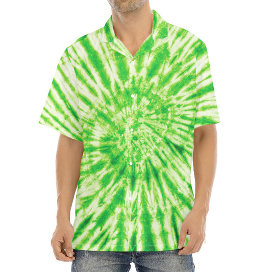Green Tie Dye Print Aloha Shirt