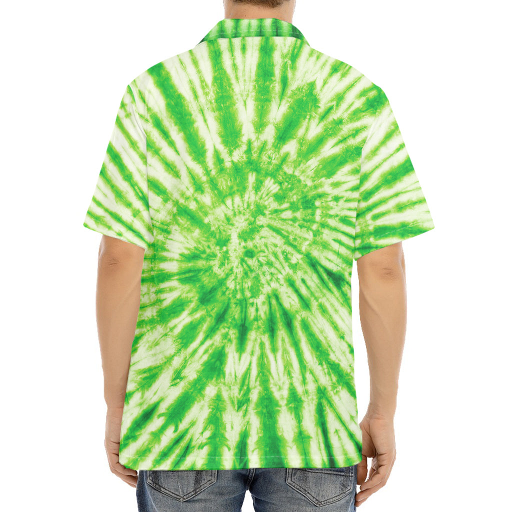 Green Tie Dye Print Aloha Shirt