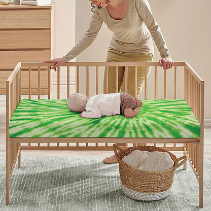 Green Tie Dye Print Baby Crib Sheet