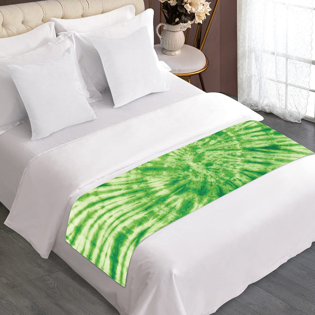 Green Tie Dye Print Bed Runner