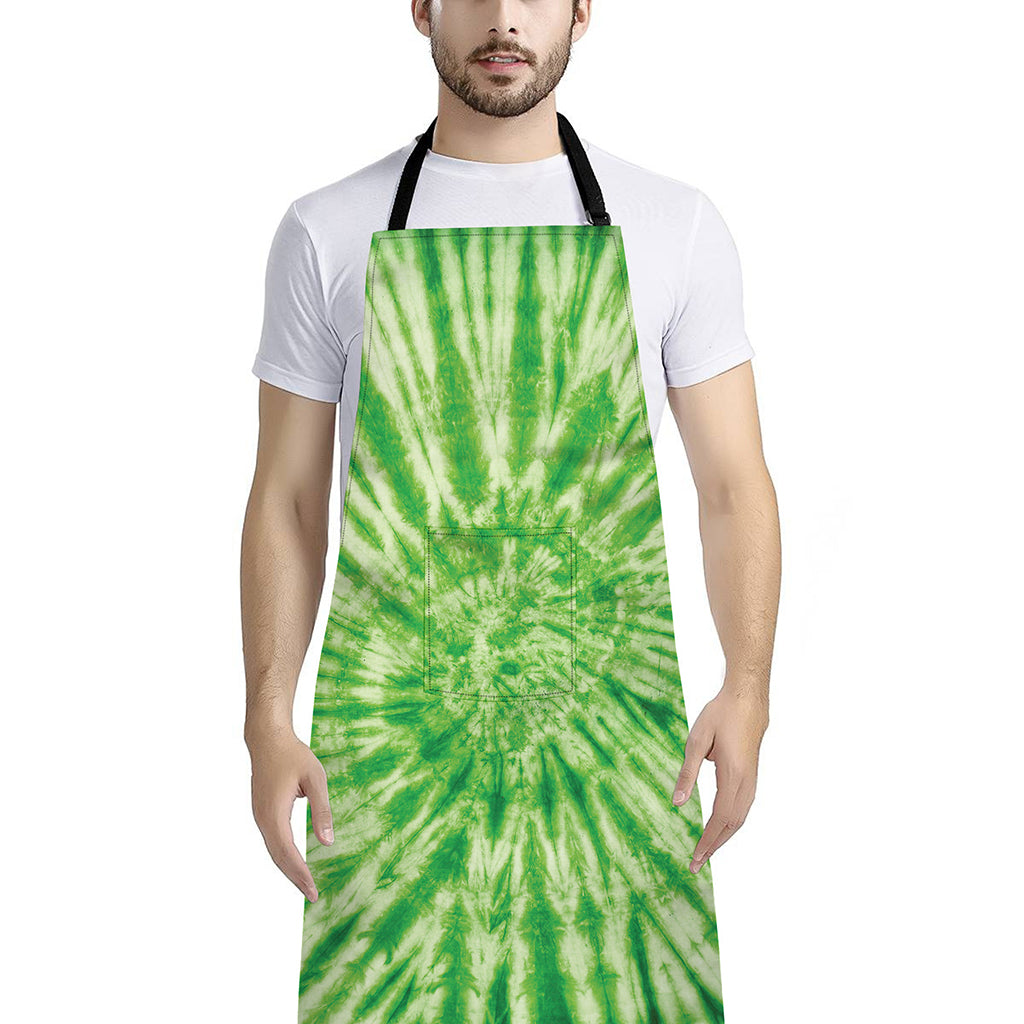 Green Tie Dye Print Bib Apron With Pocket