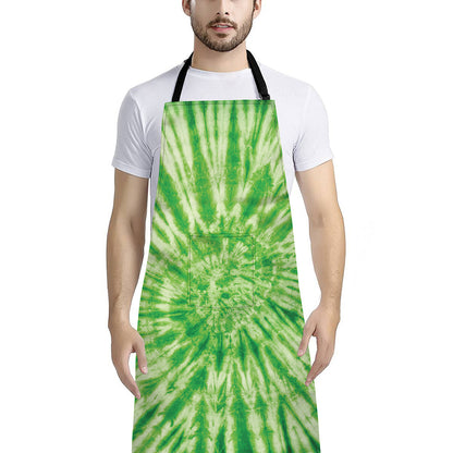 Green Tie Dye Print Bib Apron With Pocket