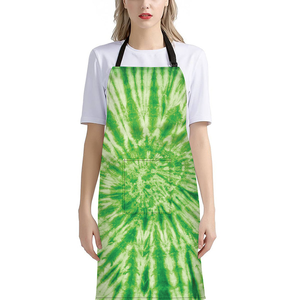 Green Tie Dye Print Bib Apron With Pocket