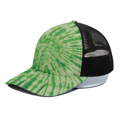 Green Tie Dye Print Black Mesh Trucker Cap
