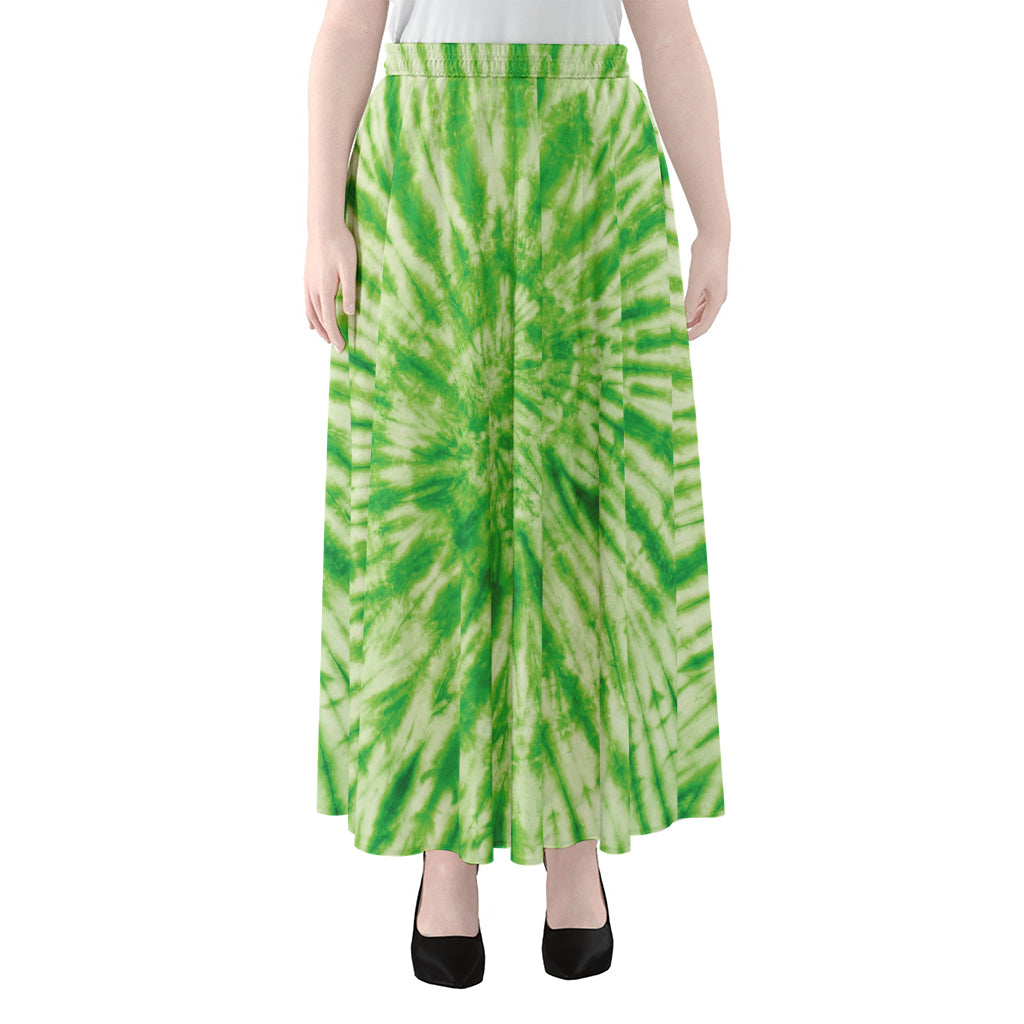 Green Tie Dye Print Chiffon Maxi Skirt