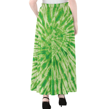 Green Tie Dye Print Chiffon Maxi Skirt