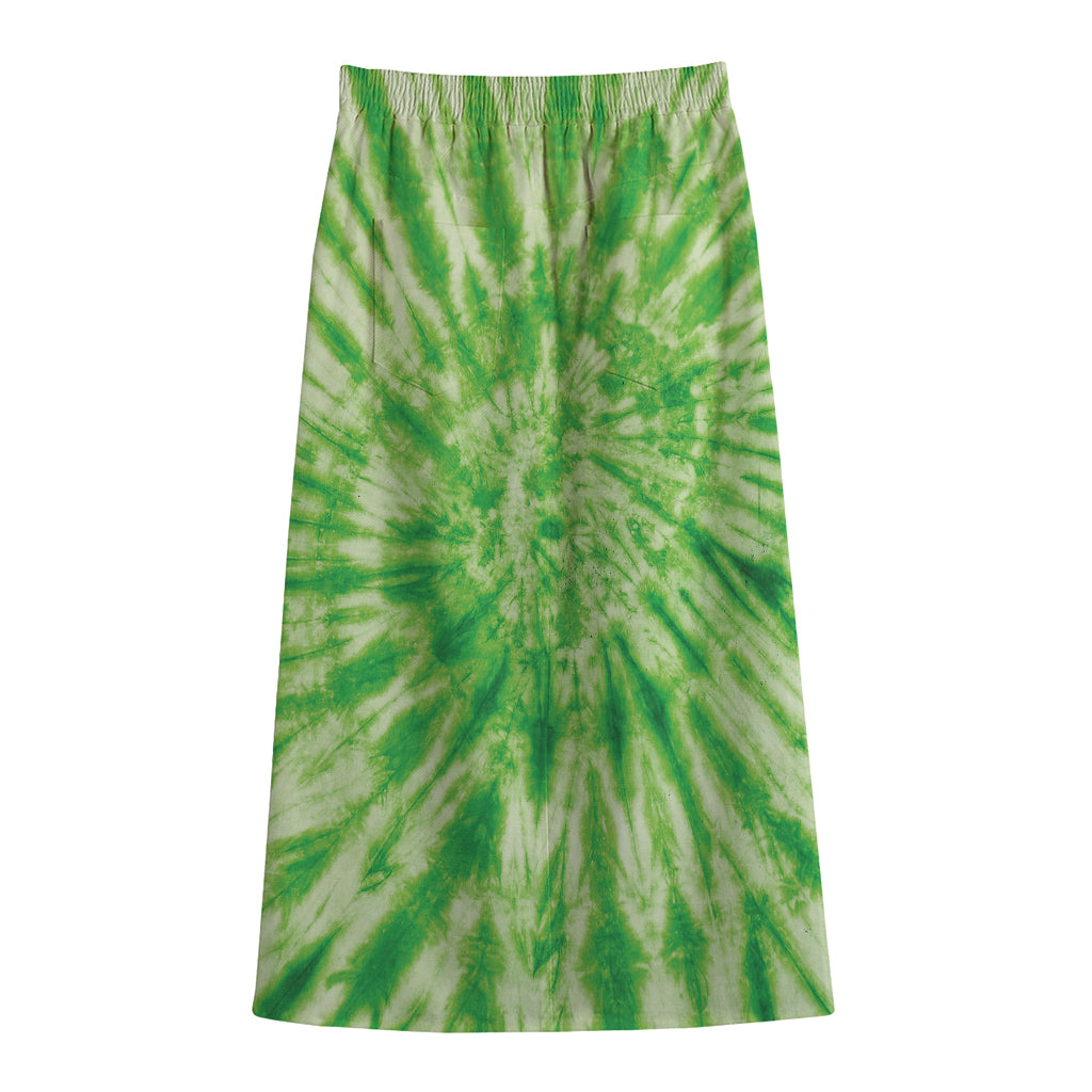 Green Tie Dye Print Cotton Front Slit Maxi Skirt