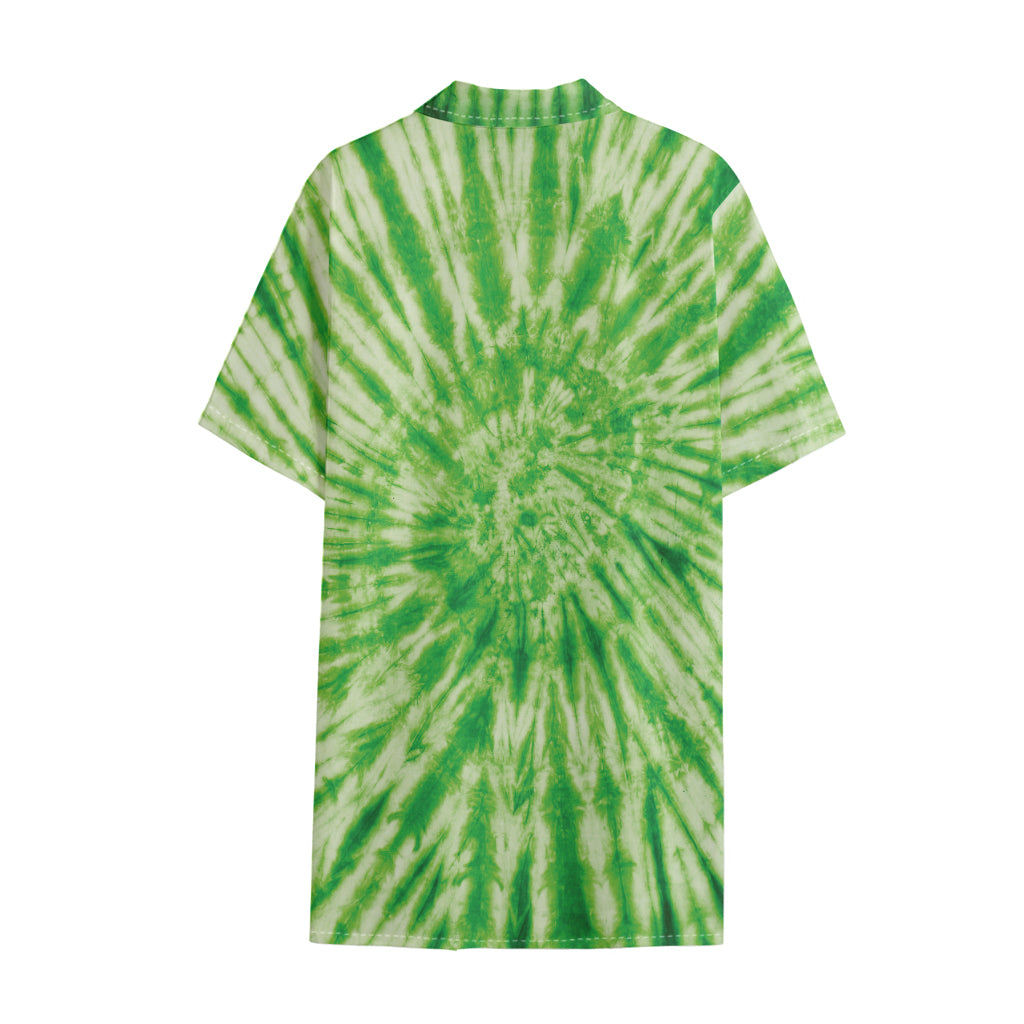 Green Tie Dye Print Cotton Hawaiian Shirt