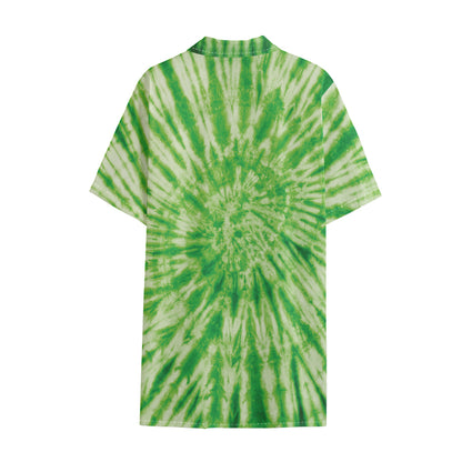 Green Tie Dye Print Cotton Hawaiian Shirt