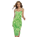 Green Tie Dye Print Cross Back Cami Dress