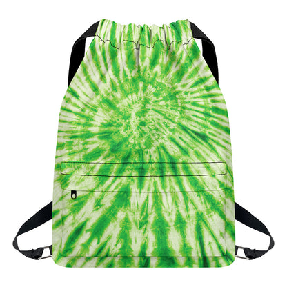 Green Tie Dye Print Drawstring Backpack