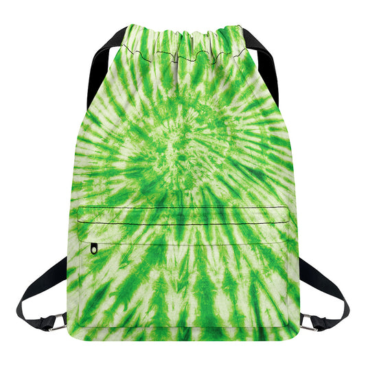 Green Tie Dye Print Drawstring Backpack