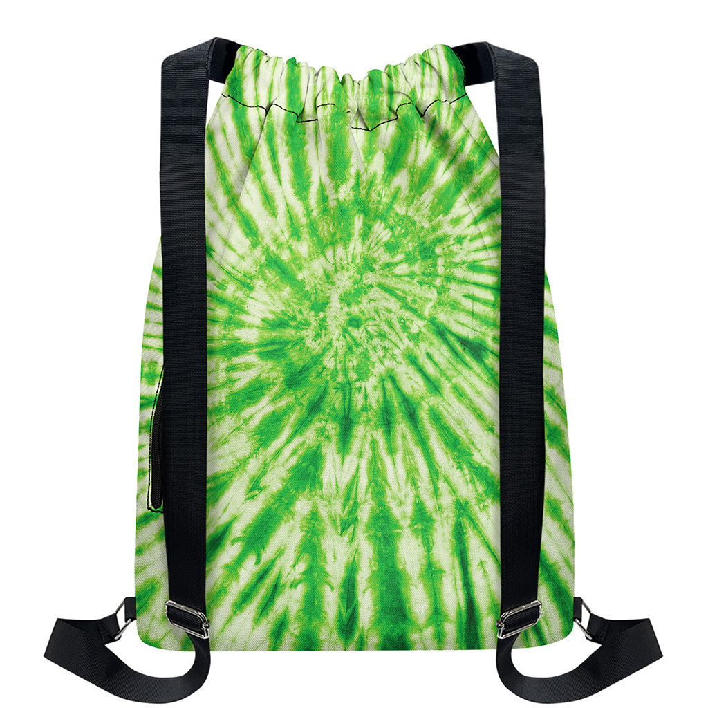 Green Tie Dye Print Drawstring Backpack