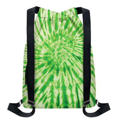 Green Tie Dye Print Drawstring Backpack