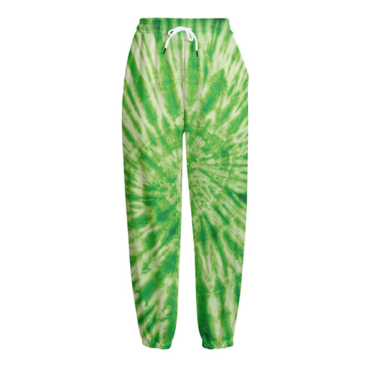 Green Tie Dye Print Fleece Lined Knit Pants
