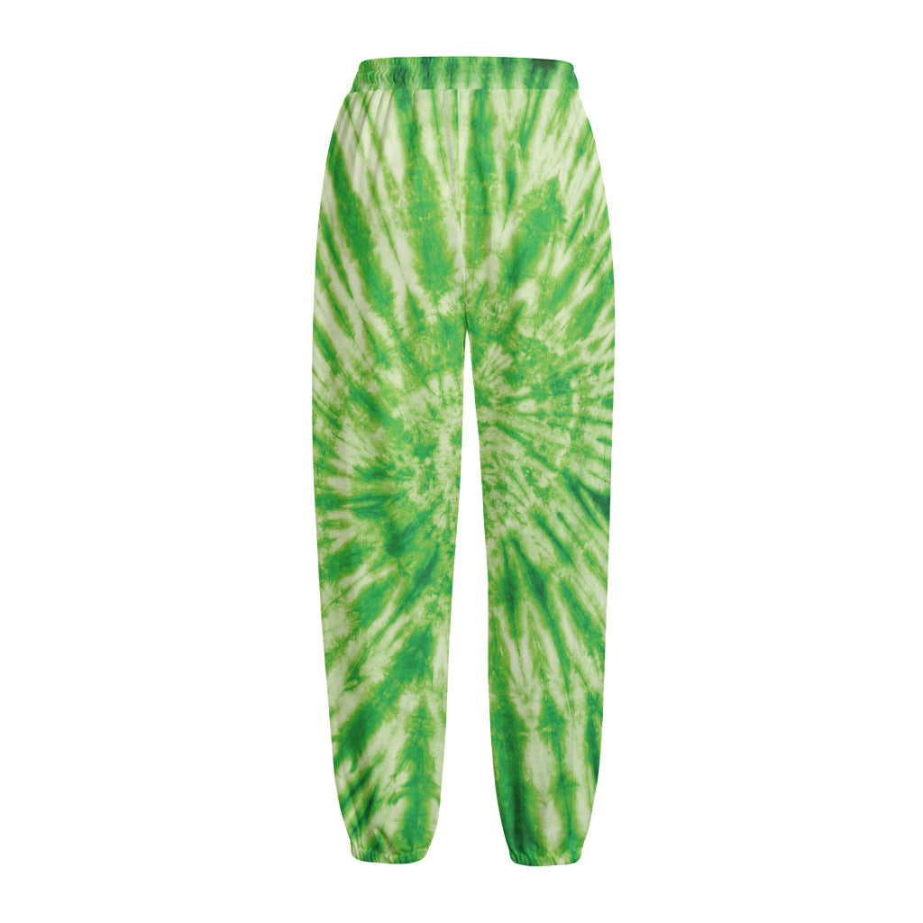 Green Tie Dye Print Fleece Lined Knit Pants