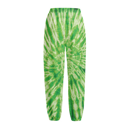 Green Tie Dye Print Fleece Lined Knit Pants
