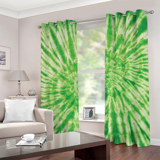 Green Tie Dye Print Grommet Curtains
