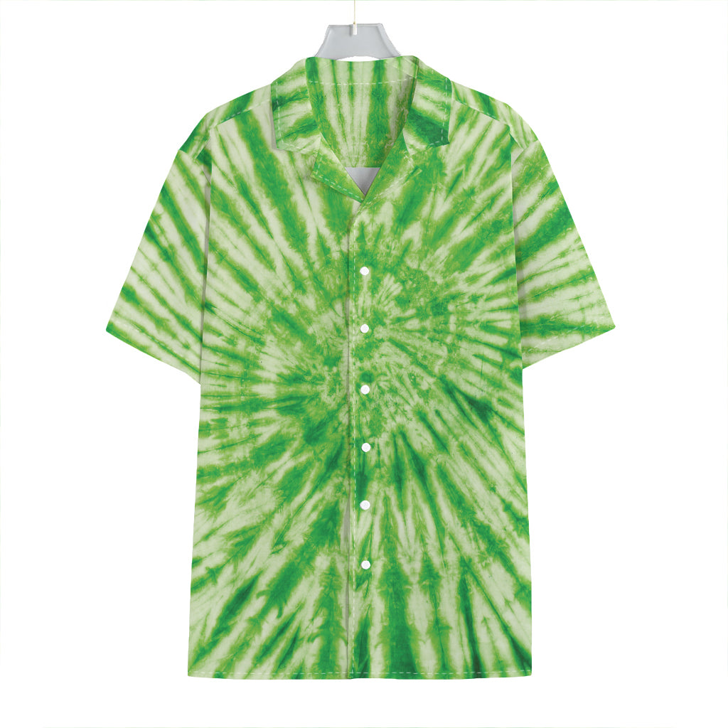 Green Tie Dye Print Hawaiian Shirt