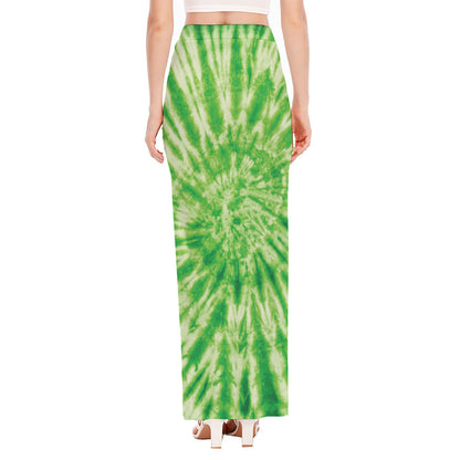 Green Tie Dye Print High Slit Maxi Skirt