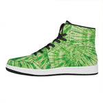 Green Tie Dye Print High Top Leather Sneakers