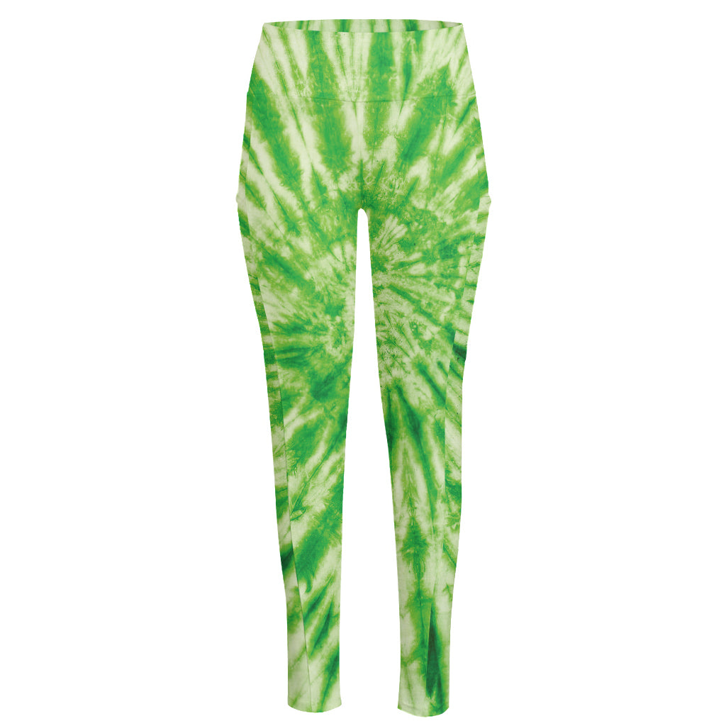 Green Tie Dye Print High-Waisted Pocket Leggings