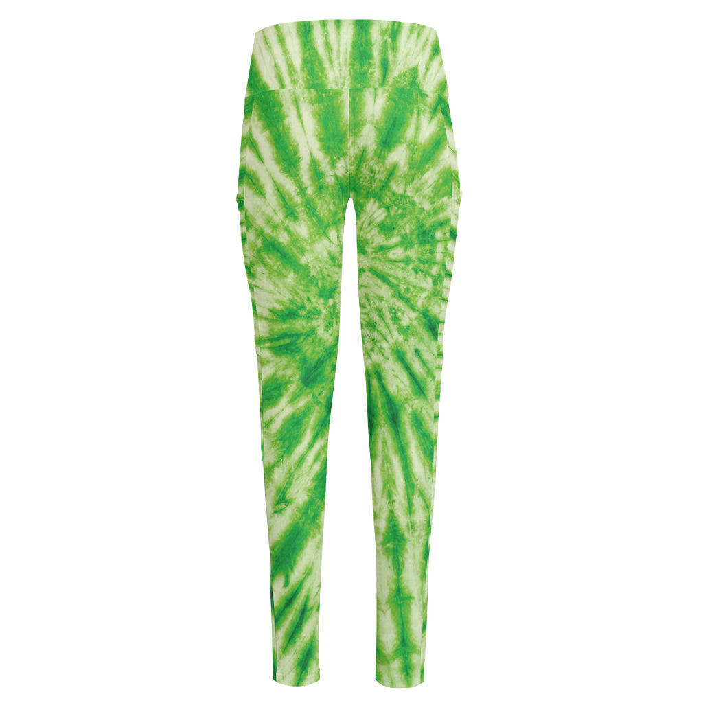 Green Tie Dye Print High-Waisted Pocket Leggings