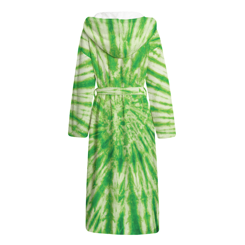 Green Tie Dye Print Hooded Bathrobe