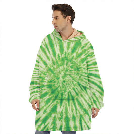 Green Tie Dye Print Hoodie Blanket