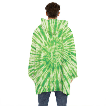 Green Tie Dye Print Hoodie Blanket