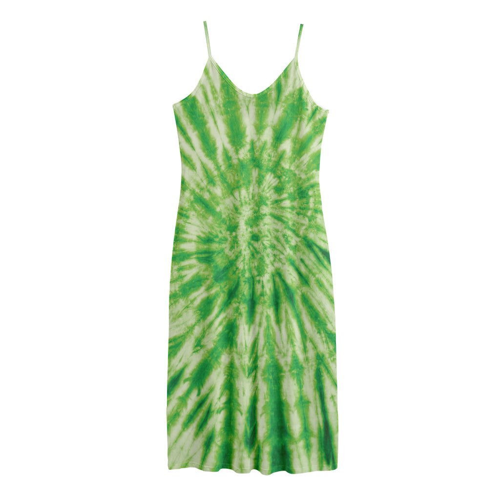 Green Tie Dye Print Jersey Midi Cami Dress