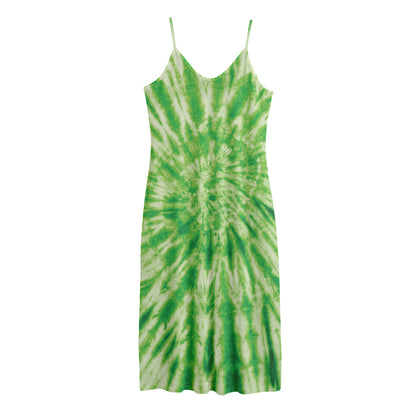 Green Tie Dye Print Jersey Midi Cami Dress