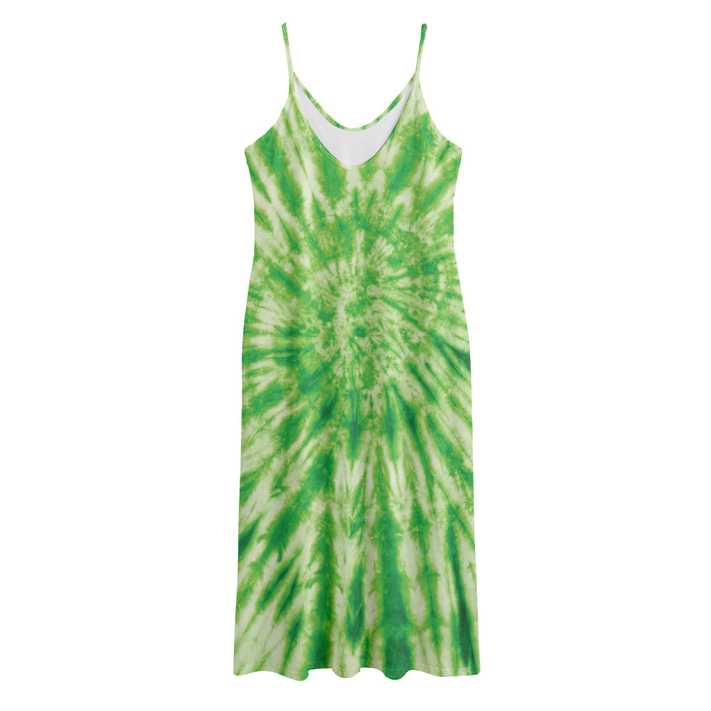 Green Tie Dye Print Jersey Midi Cami Dress
