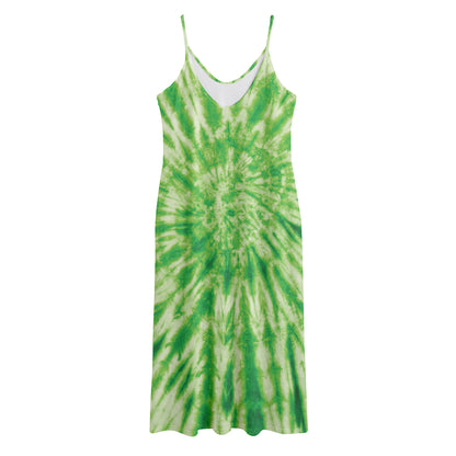 Green Tie Dye Print Jersey Midi Cami Dress