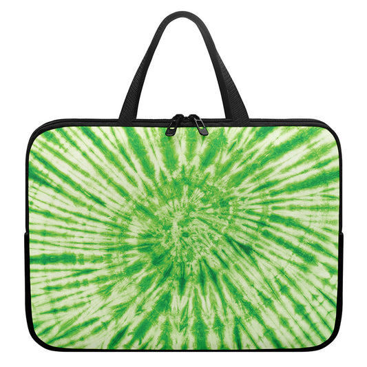 Green Tie Dye Print Laptop Sleeve With Handle