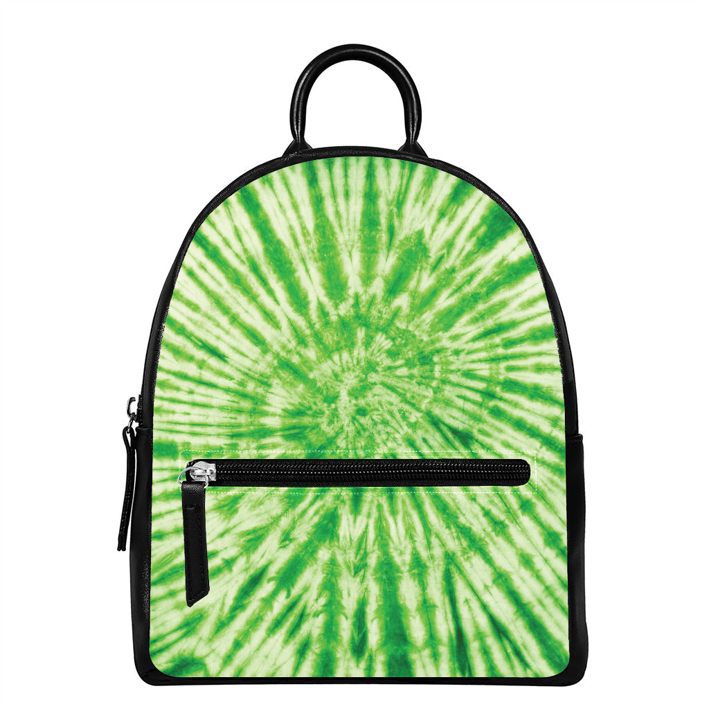 Green Tie Dye Print Leather Backpack