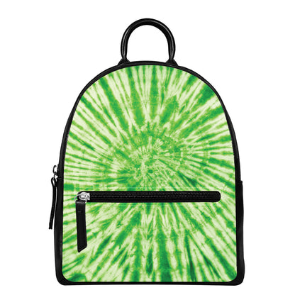Green Tie Dye Print Leather Backpack