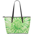 Green Tie Dye Print Leather Tote Bag With Zipper