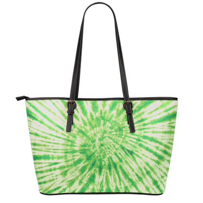 Green Tie Dye Print Leather Tote Bag