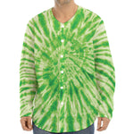 Green Tie Dye Print Long Sleeve Baseball Jersey