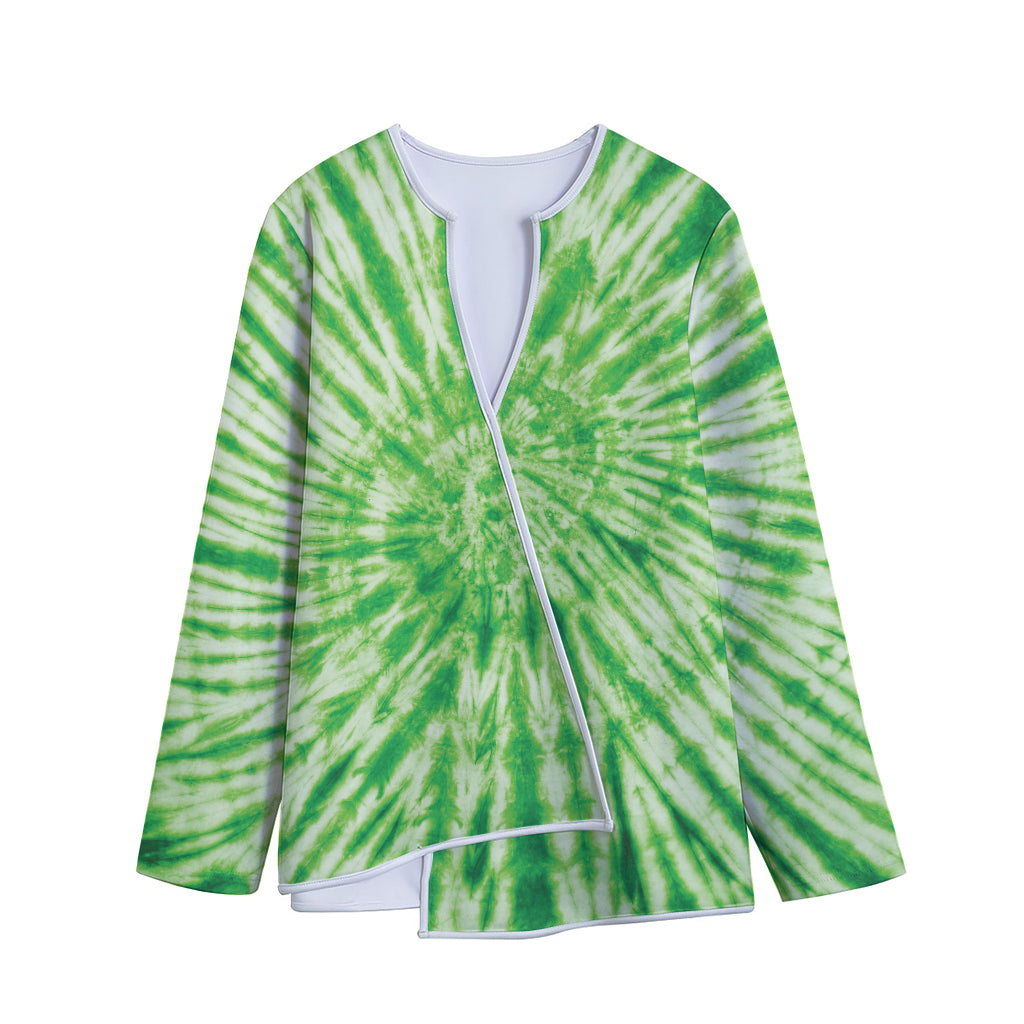 Green Tie Dye Print Long Sleeve Short Coat