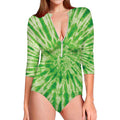 Green Tie Dye Print Long Sleeve Swimsuit