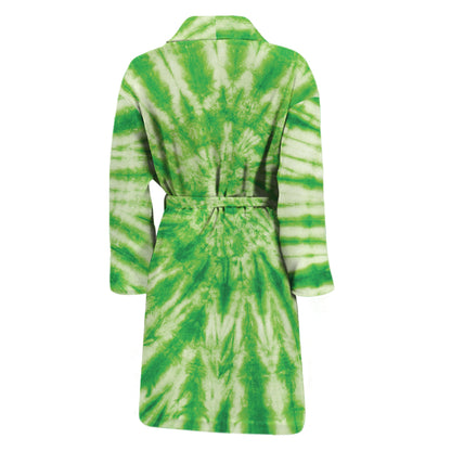 Green Tie Dye Print Men's Bathrobe