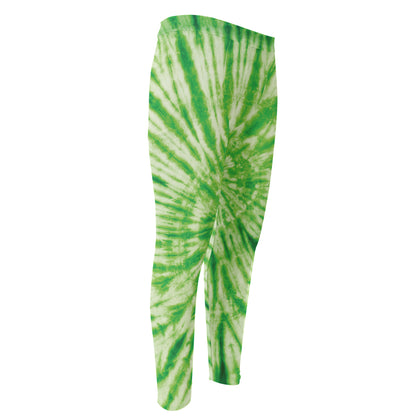 Green Tie Dye Print Men's Compression Pants