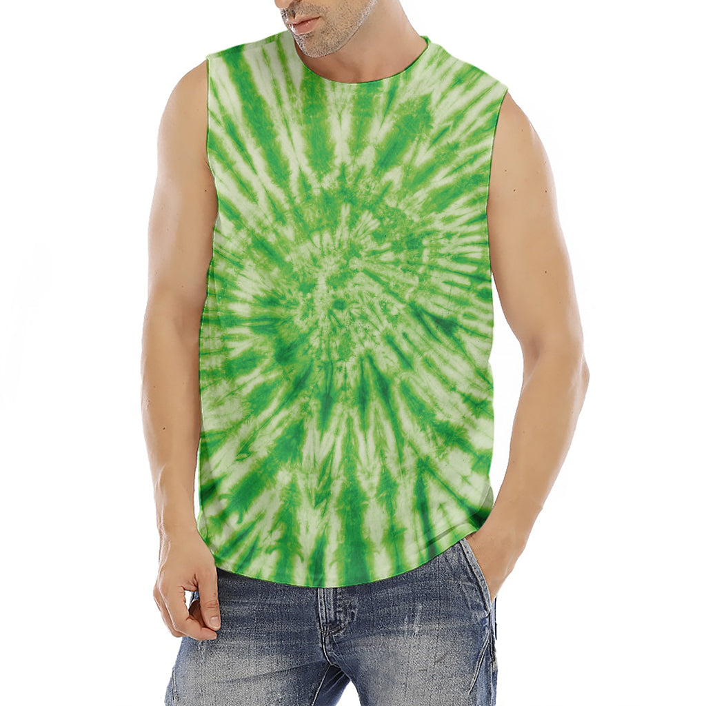 Green Tie Dye Print Men's Fitness Tank Top