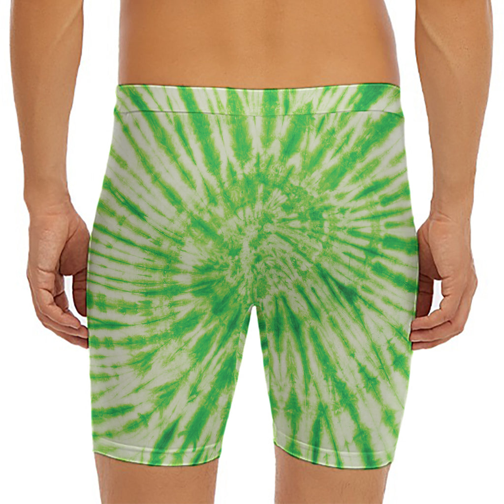 Green Tie Dye Print Men's Long Boxer Briefs