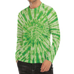 Green Tie Dye Print Men's Long Sleeve Rash Guard