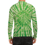 Green Tie Dye Print Men's Long Sleeve Rash Guard